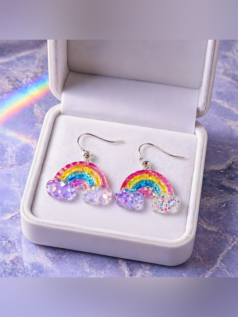 Sparkling Rainbow Dangle Earrings - Hypoallergenic Hooks